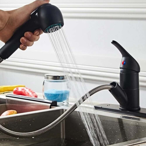 NES Home Belingdon Single Lever Kitchen Pull-out Mixer Tap Matte Black 2