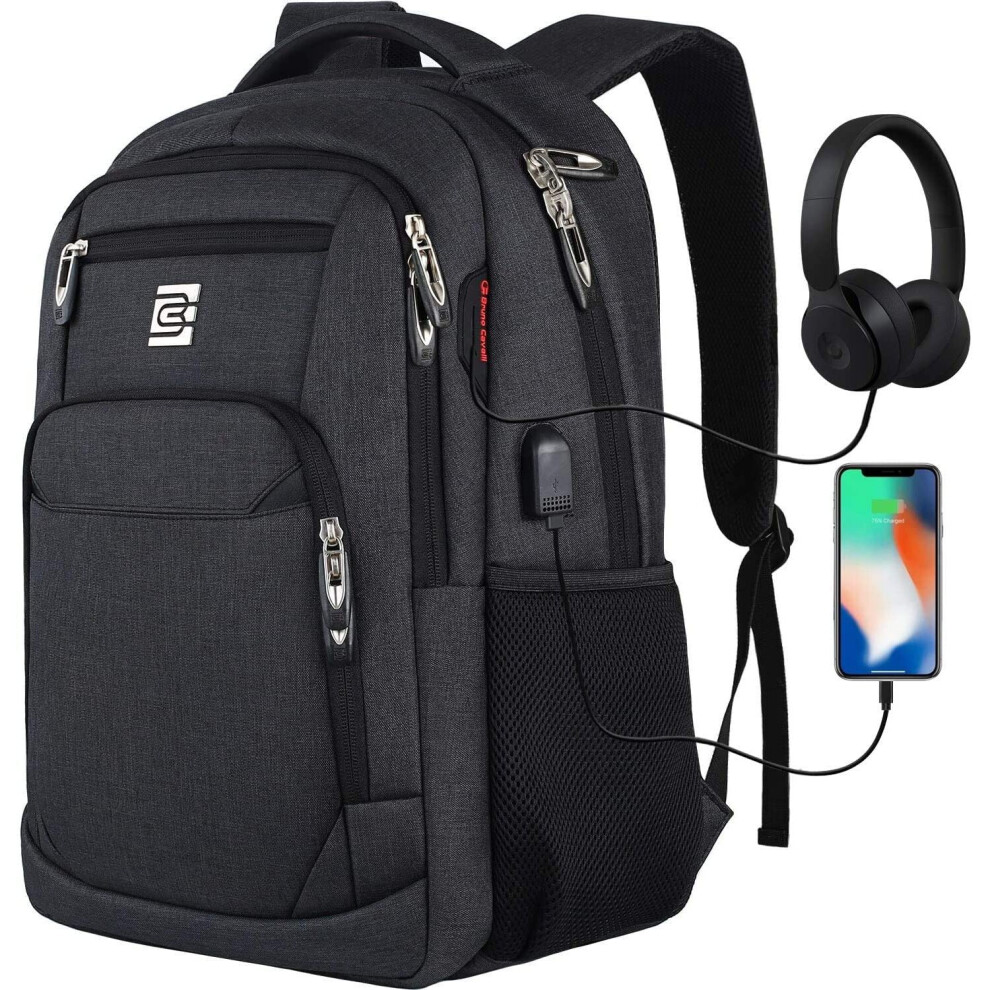 Laptop Backpack with USB Charging&Headphone Port,Anti-Theft Business Laptop Backpack with Breathable Padded Shoulder Strap, Water Resistant Computer R