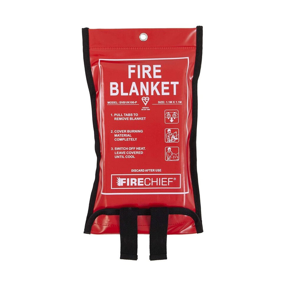 Firechief Svb1/K100-P Premium Kitemarked Fire Blanket | Small Fire Blanket (1.1 M X 1.1 M) | Suited For Use Around The Home (Kitchen, Office, Garage), 5055377956684