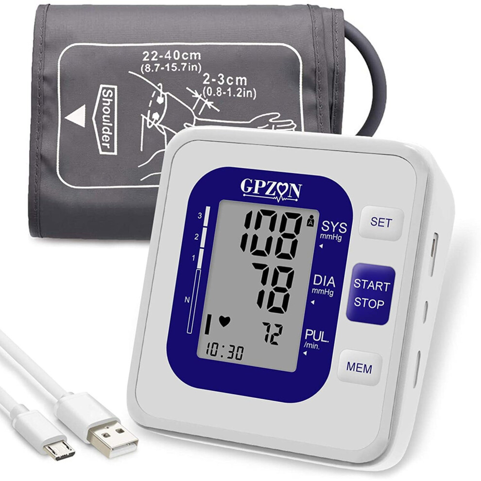 Blood Pressure Monitor Upper Arm, GPZON Accurate Digital BP Monitor with Large Cuff for Home Use, Irregular Heartbeat Diagnosis, Pulse Rate Monitoring