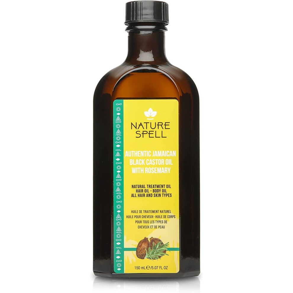 Nature Spell Authentic Jamaican Black Castor Oil with Rosemary for Hair & Body 150 ml - Authentic JBCO For All Hair Types - Natural Hair Growth - Stre