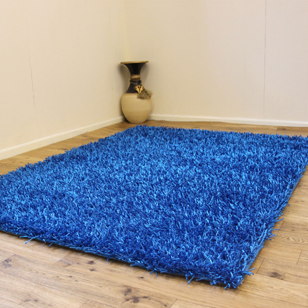 (Blue, 110x160cm) Shaggy Rugs Sparkly Shiny Glitter Carpet 3cm Thick