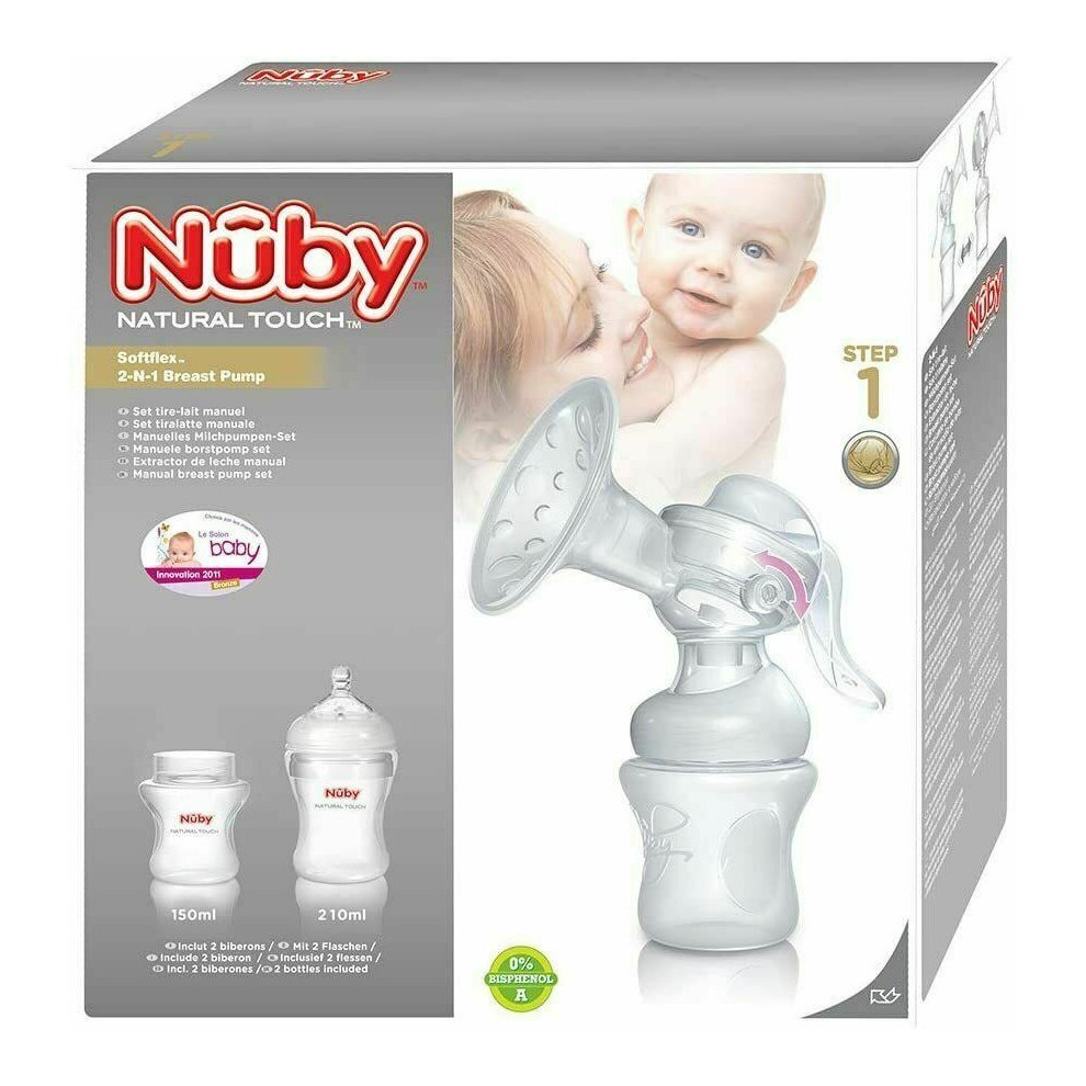 Nuby Breast Pump Natural Touch New Born Baby Softflex 2-N-1 Milk