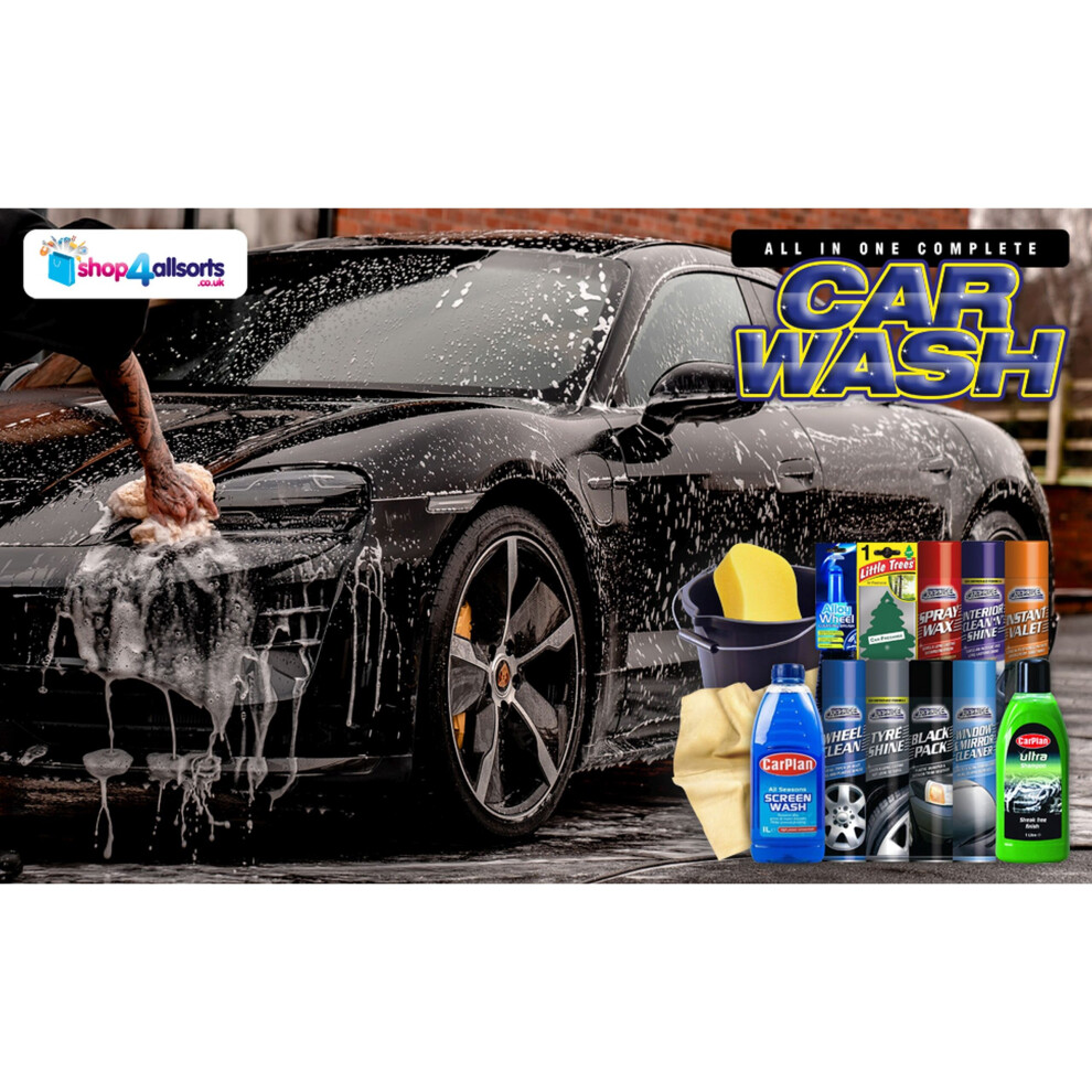 Shop4allsorts Complete Car Wash Valeting Kit Interior & Exterior Wax Polish Sponge