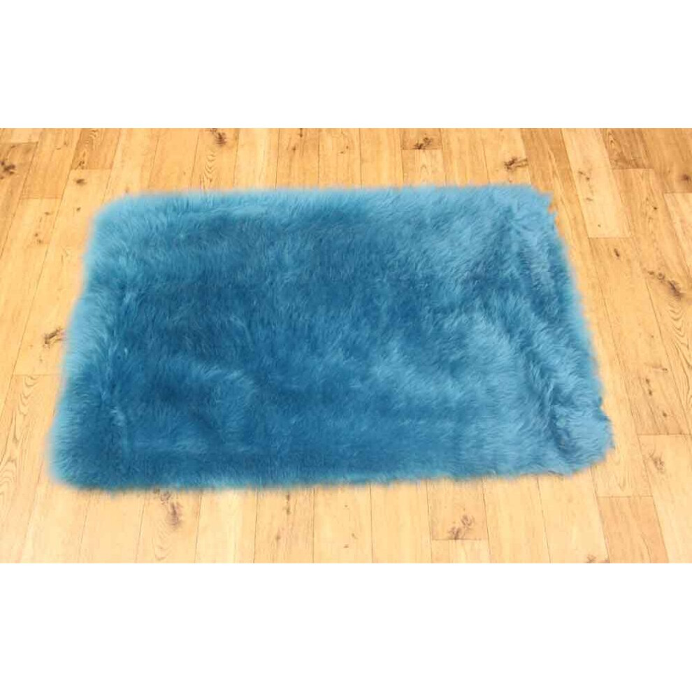 (Blue, Rectangle : 70x100cm) Faux Fur Sheepskin Rugs Washable Non Slip Soft Mat