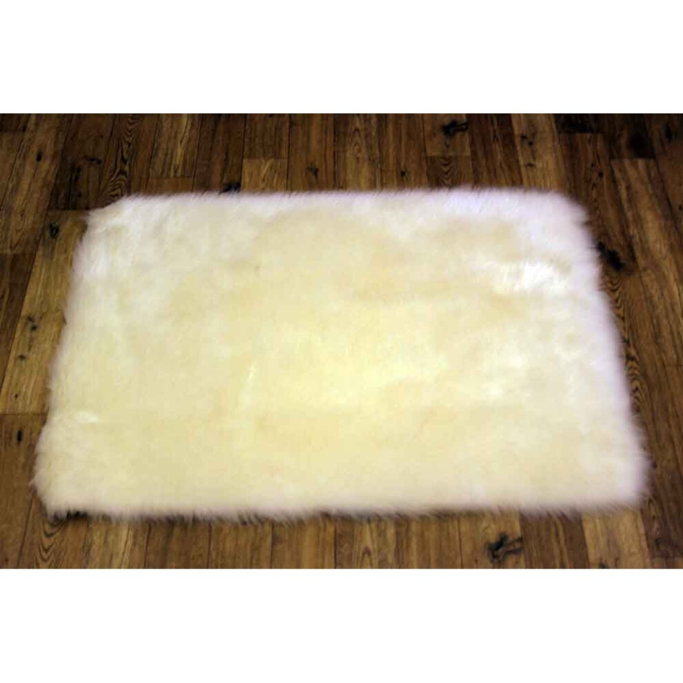 (Natural Cream, Rectangle : 70x100cm) Faux Fur Sheepskin Rugs Washable Non Slip Soft Mat