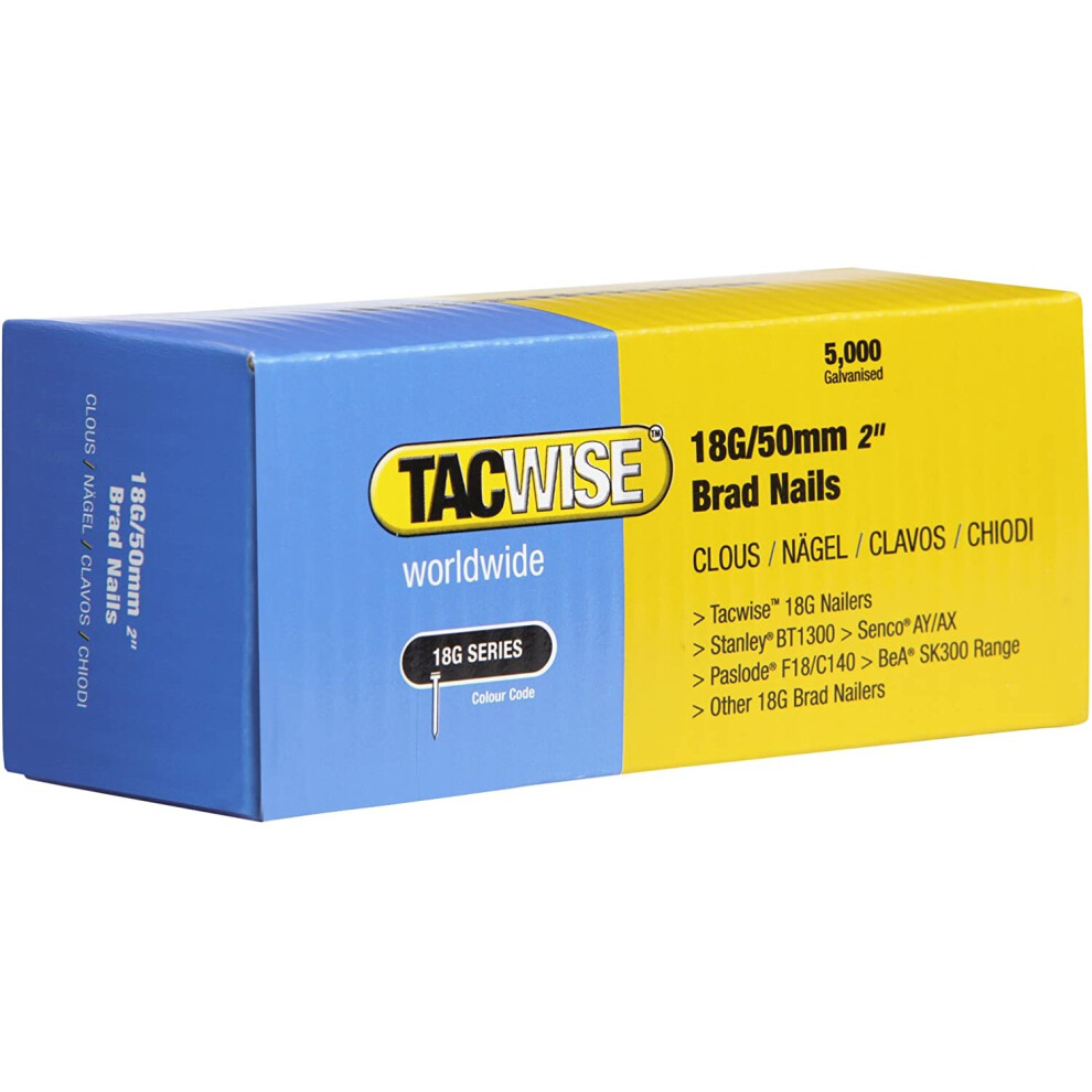 Tacwise 0401 Brad Nails 18G/50 mm Galvanised (Pack of 5000), 50mm
