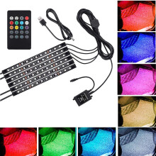 Justech Car LED Strip Lights 6PCS 72LEDs Multicolor Music Car Interior Atmosphere Lights RGB SMD Car Mood Lights with Sound Active Function and Wirele