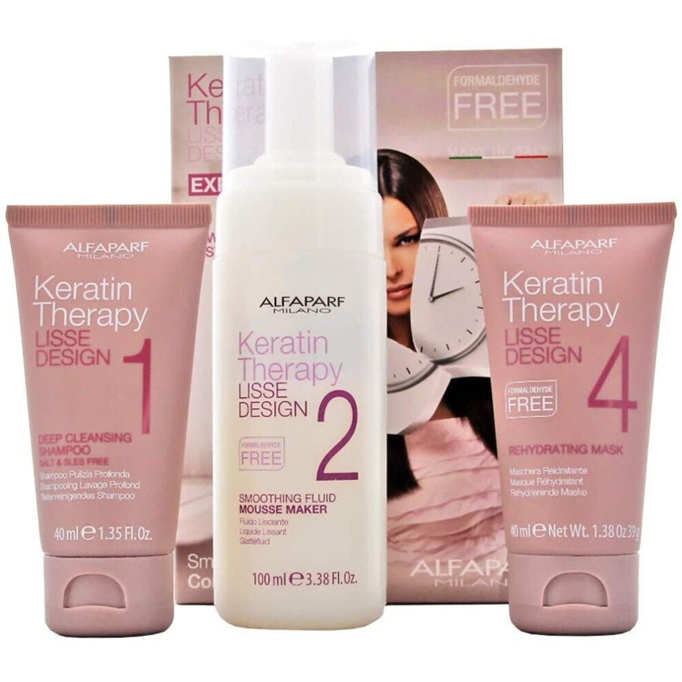 Alfaparf Lisse Design Express Keratin Therapy Kit (Shampoo 40 ml + Smoothing Fluid 100 ml + Mask 40 ml)