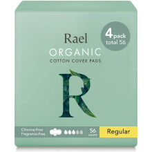 Rael 100% Organic Cotton Menstrual Regular Pads - Ultra Thin Natural Sanitary Napkins with Wings (4 Pack of 14 Pads)