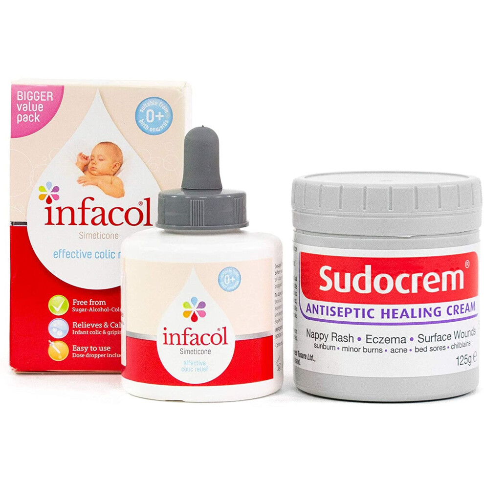 Infacol & Sudocrem New Born Bundle | Includes Infacol Colic Drops 85ml + Sudocrem Antiseptic Healing Cream 125g | Colic relief for babies and Nappy Ra