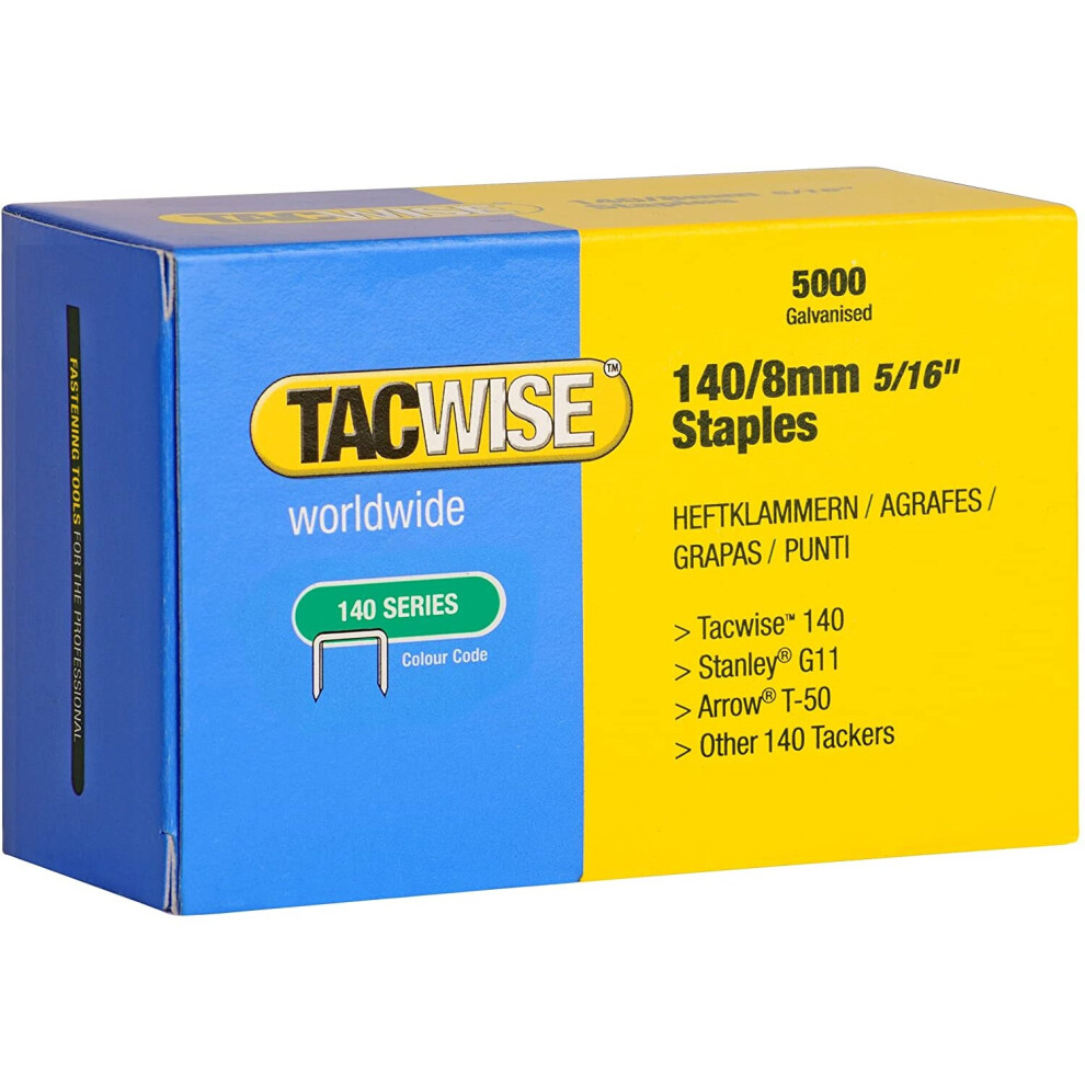 Tacwise 341 140 Series 8mm Staples for Staple Gun (Pack of 5000), Galvanized finish