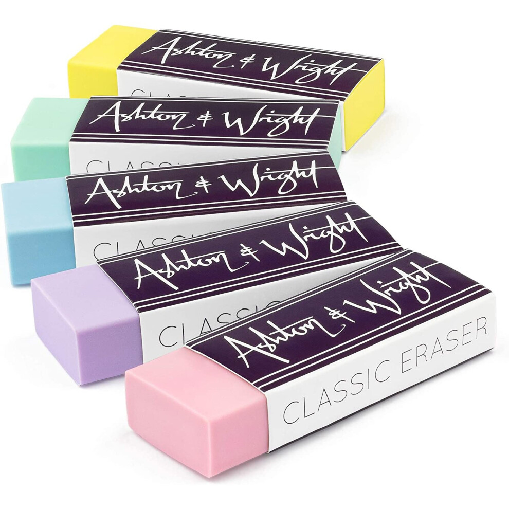 Ashton and Wright - Classic Eraser - Latex Free Plastic Rubber - Pack of 5 Pastel-image-OPC-P8RP2MZ-NEW