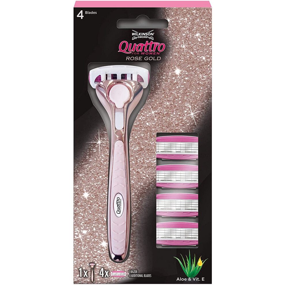 Wilkinson Sword Quattro for Women Rose Gold Razor with x 5 Blades