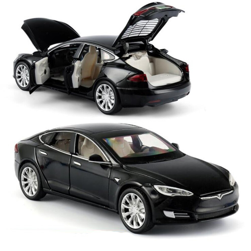 (Black Tesla) Tesla Model S 90d Suv 1:32 Diecast Model Car Sound&Light Pull Back Cars Toy