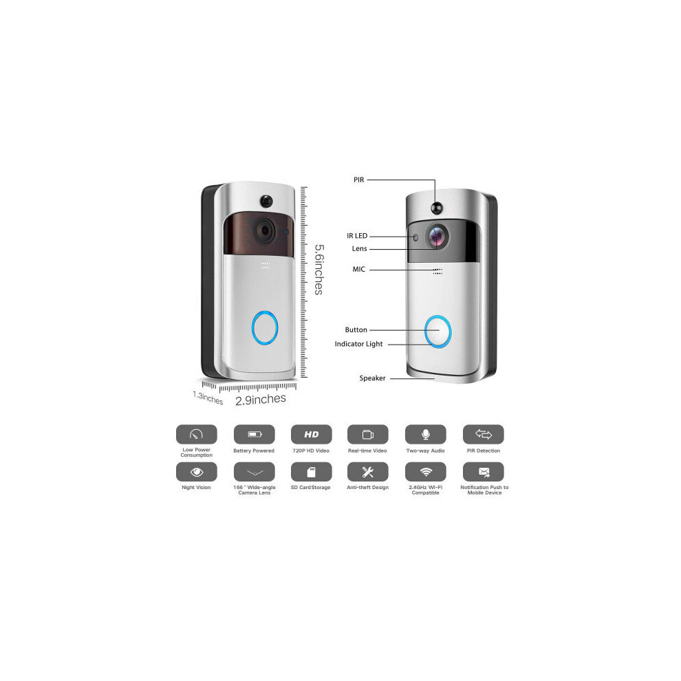 (Silver) WiFi Visual Remote Doorbell Home Security Smart Doorbell