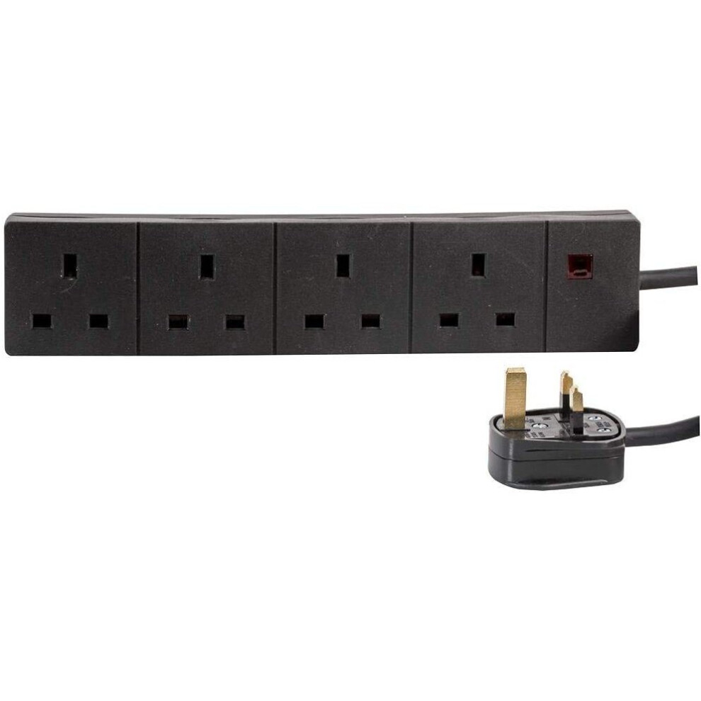 pro-elec 1 m 4 Gang Way UK 13 A Trailing Socket Mains Power Extension Lead - Black