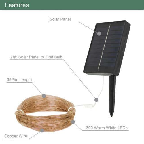 (Warm White, 300 LEDs) GardenKraft Micro LED Outdoor Solar String Lights 2