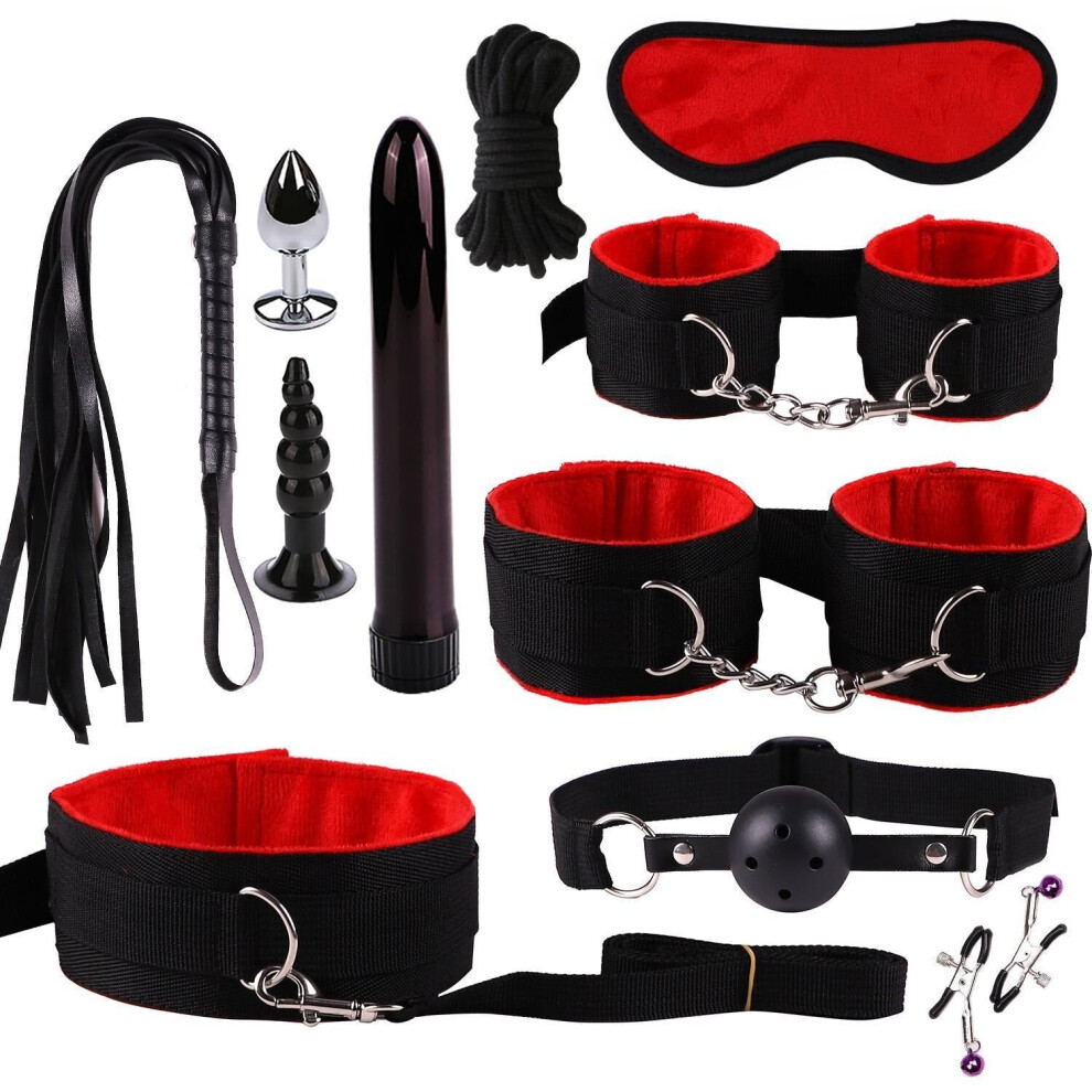 Leather Sex Toys For Adult Game Erotic BDSM Set 11pcs Sex Kits Bondage Handcuffs Sex Game Whip Gag SM Bdsm Toys Nipple Clamps