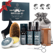 Beard Grooming Kit for Men, 9 in 1 Beard Trimming Gift Set with Beard Shampoo, Beard Conditioner, Beard Oil, Balm, Beard Comb,Brush, Scissors, Beard S