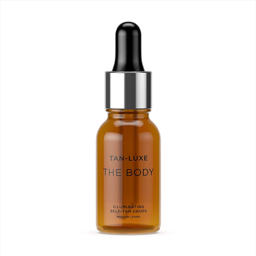 Tan Luxe THE BODY Fake Tan Drops, Medium/Dark (15 ml) Add Tanning Drops to Skin Care for Custom Body Tan, Cruelty Free & Vegan