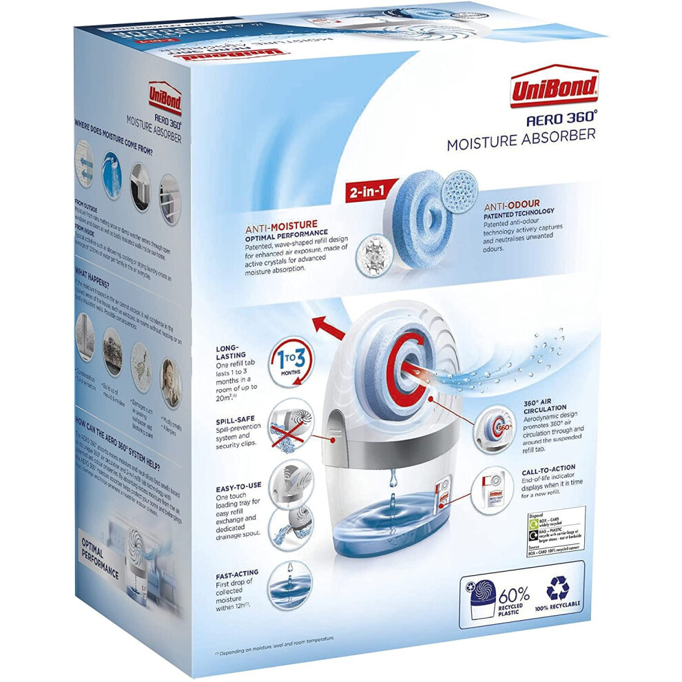 Unibond Aero 360º Moisture Absorber, Ultra-Absorbent Dehumidifier, Helps To Prevent Condensation, Mould & Musty Smells, Recyclable, Refillable Conden