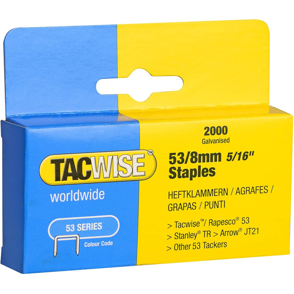 Tacwise Heavy Duty 53 Series 8mm Staples for Staple Gun (2000)