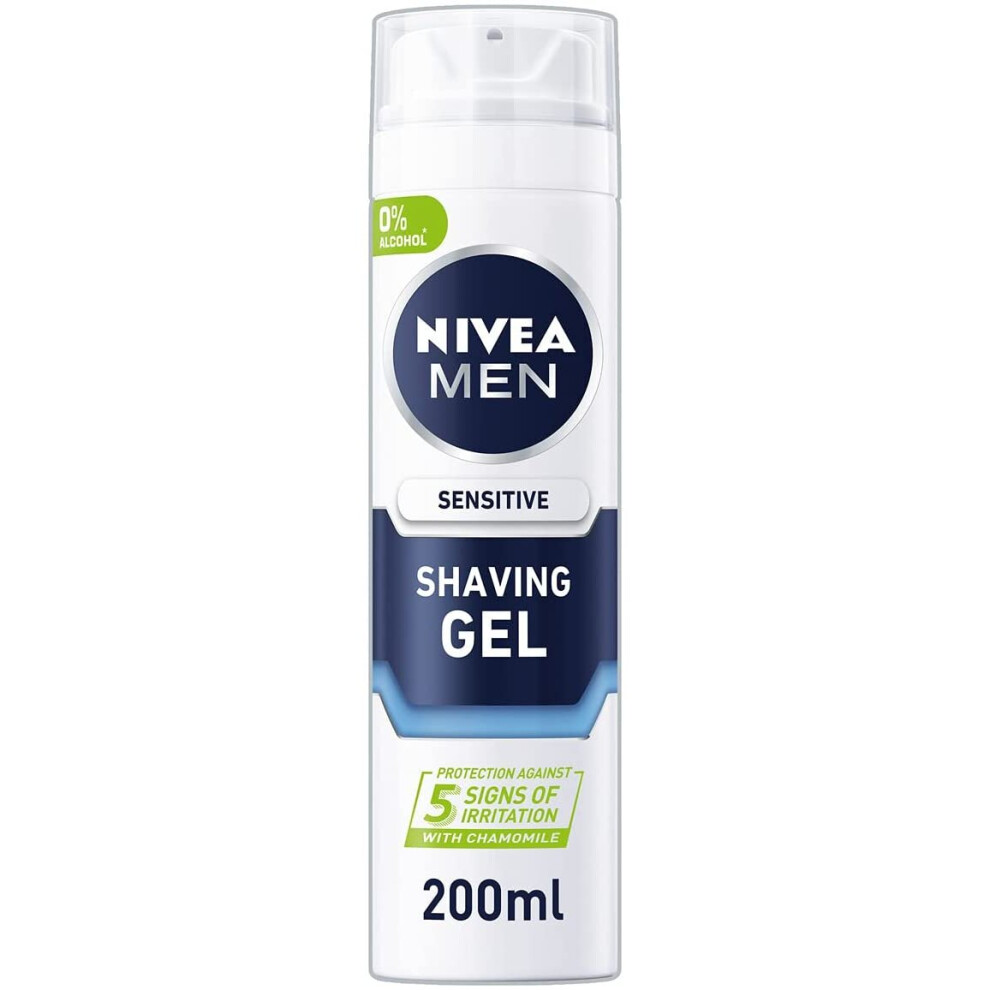 NIVEA MEN Sensitive Shaving Gel Pack of 6 (6 x 200ml) Sensitive Skin Shaving Gel, Shave Gel for Men, Shaving Gel for Irritated & Dry Skin with Witch H