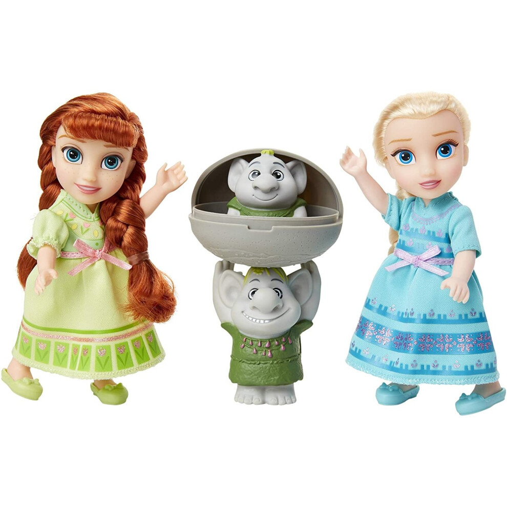 Disney Frozen Petite Anna & Elsa Dolls with Surprise Trolls Gift Set, Each Doll Is Approximately 6 inches Tall - Includes 2 Troll Friends! Perfect for