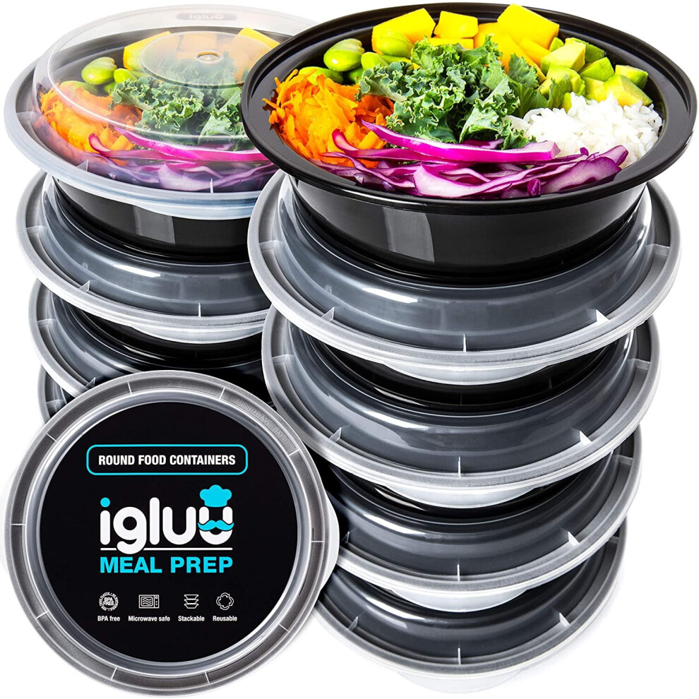 Round Plastic Meal Prep Containers - Reusable BPA Free Food Containers with Airtight Lids - Microwavable, Freezer and Dishwasher Safe - Ideal Stackabl