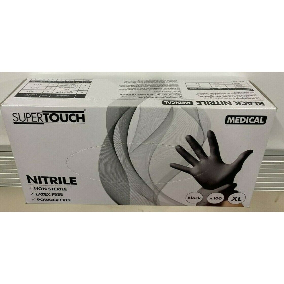 Supertouch Nitrile Powder & Latex Free Xl Medical Gloves Black