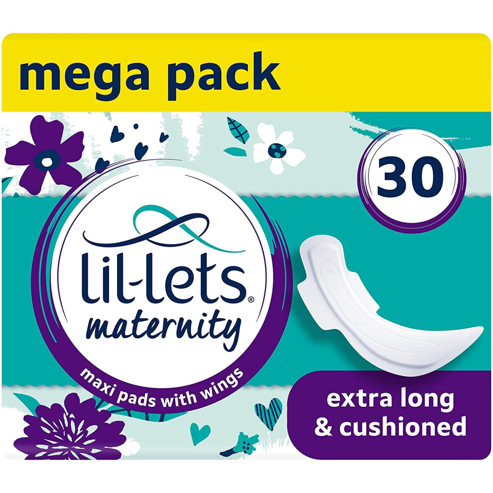 Lil-Lets Maternity Pads | 30 x Extra Long Maxi Thick Pads with Wings | 3 Packs of 10 Pads