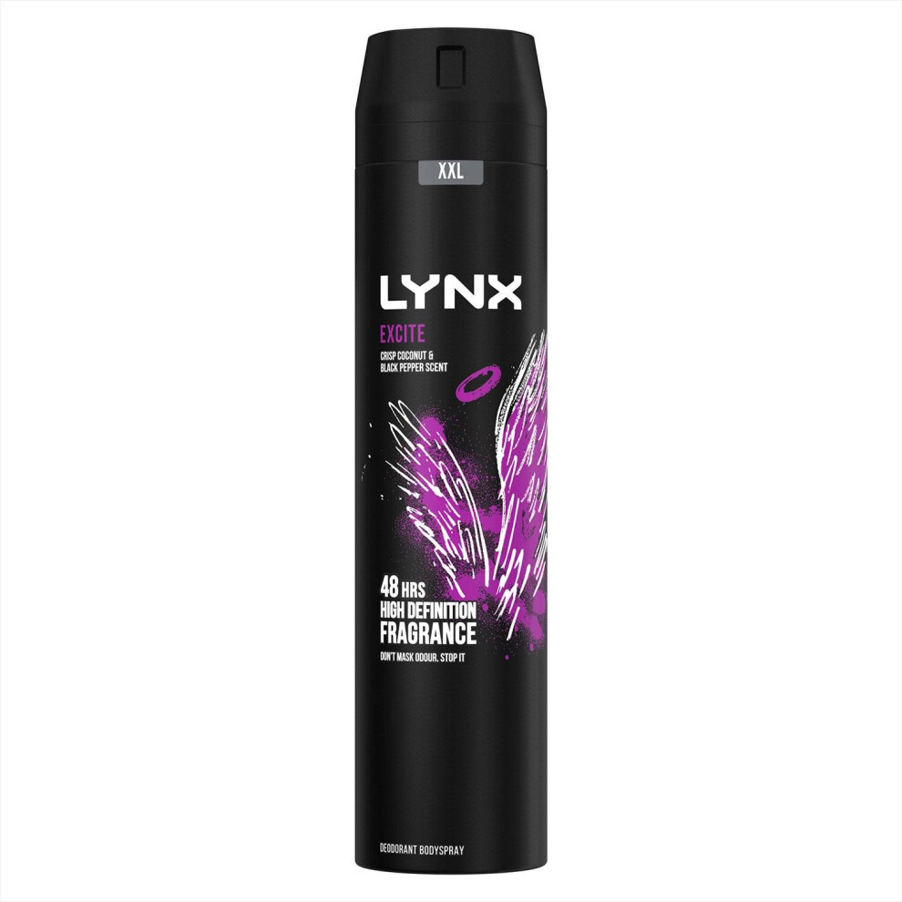 Lynx XXL Excite 48-Hour Fragrance Body Spray Deodorant, 6x250ml