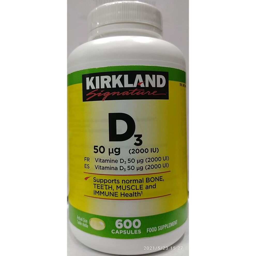 KIRKLAND Signature Extra Strength Vitamin D3, 600 Capsules, 50 mcg, 2000 IU