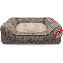 Rosewood Medium dog bed for medium dogs,machine washable, super soft, cosy oatmeal plush and durable slate canvas dog bed, slate grey and oatmeal, 64