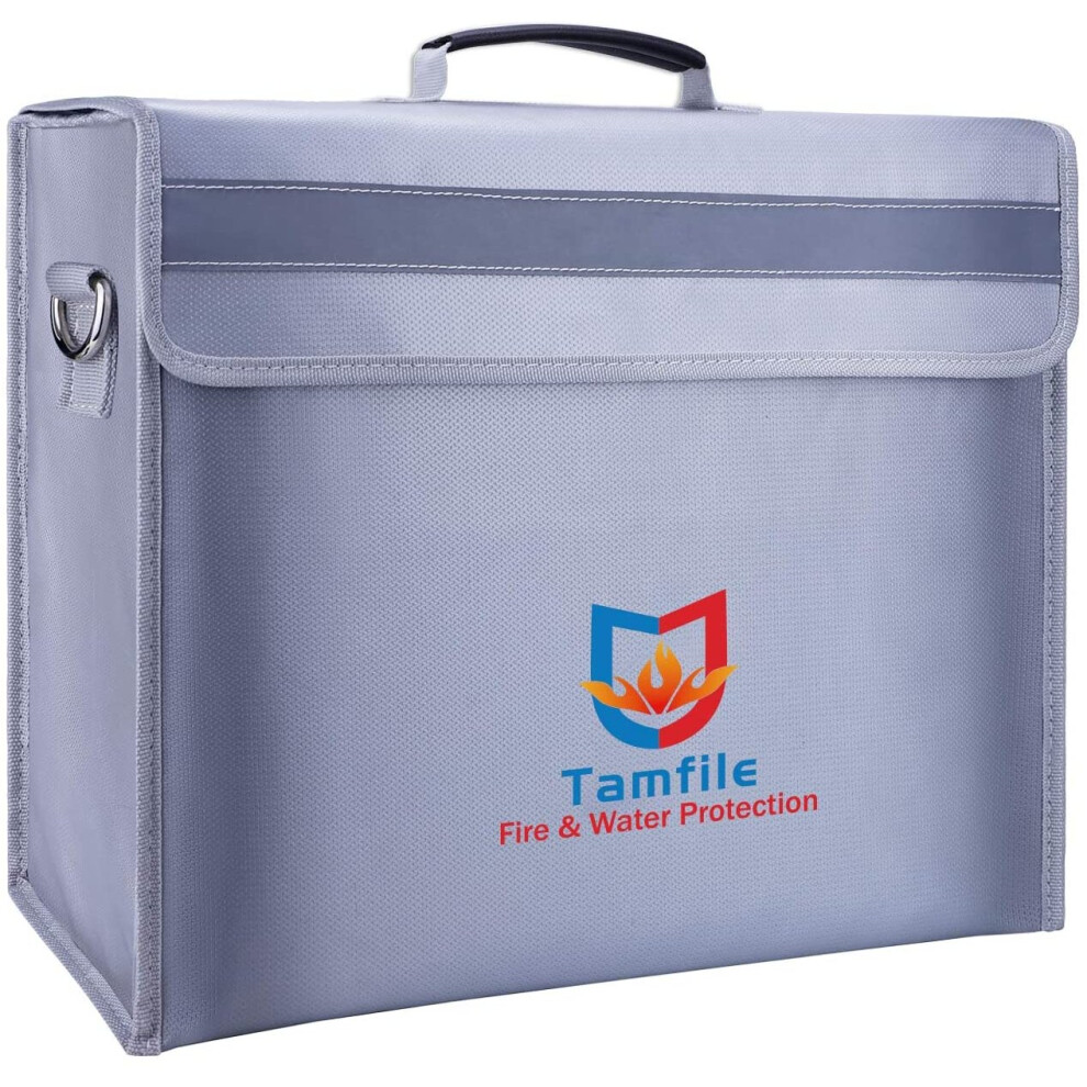 Fireproof Document Bag Large Capacity (16"×12"×5"） Water Resistant Pouch with Zipper Upgraded Silicone Coated Fiberglass Fireproof Safety Box for