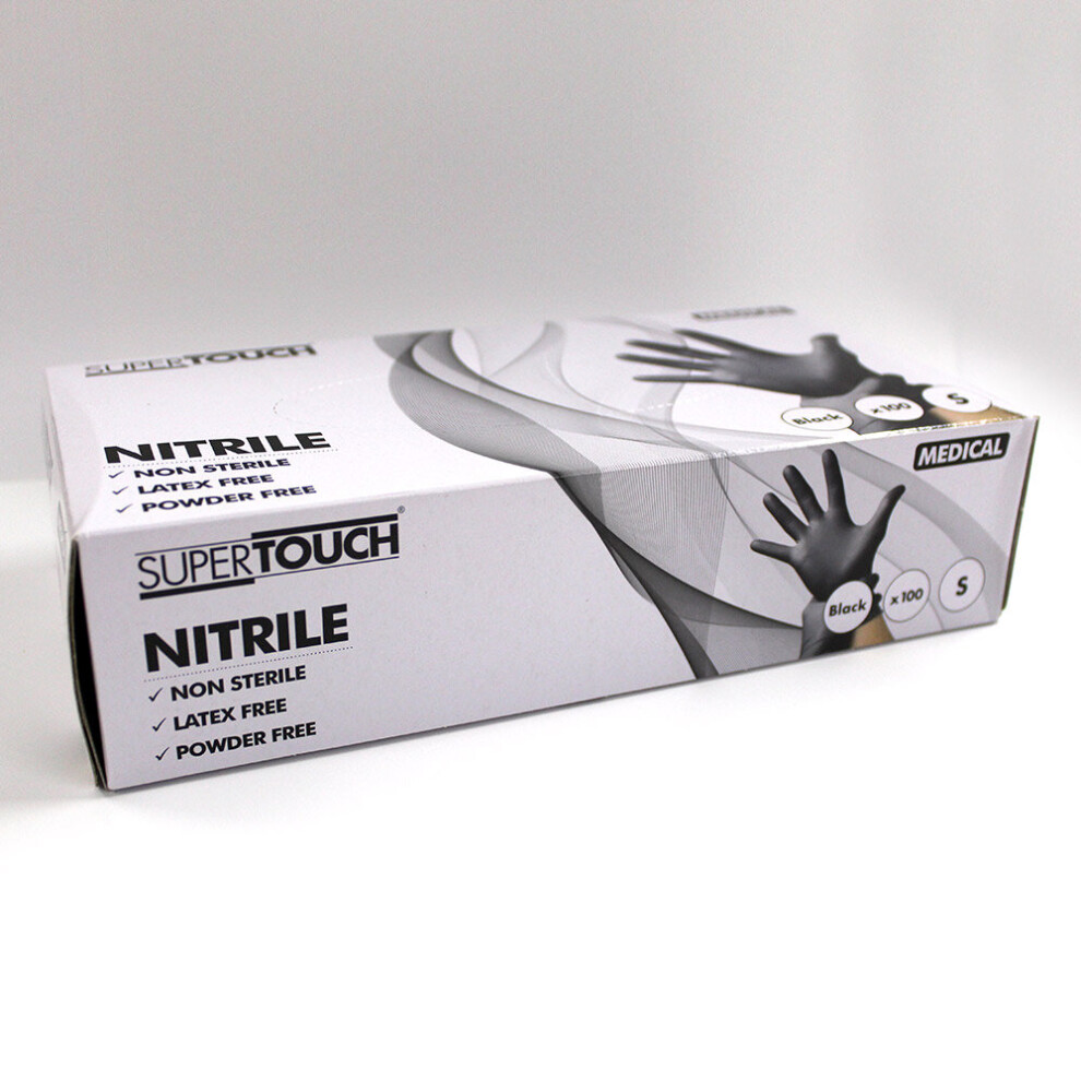 Supertouch Nitrile Powder & Latex Free Black SIZE SMALL Medical Gloves