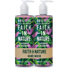 Faith In Nature Natural Lavender & Geranium Hand Wash Set, Nourishing, Vegan & Cruelty Free, No SLS or Parabens, 2 x 400ml