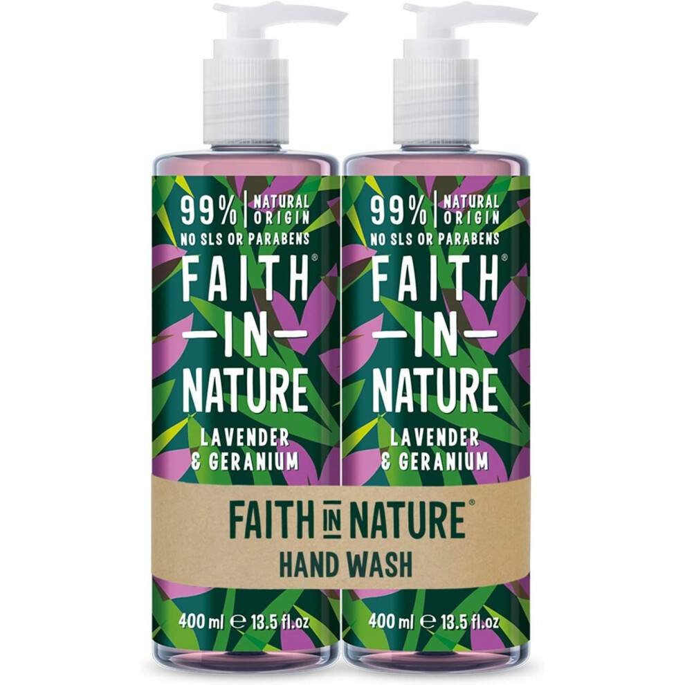 Faith In Nature Natural Lavender & Geranium Hand Wash Set, Nourishing, Vegan & Cruelty Free, No SLS or Parabens, 2 x 400ml
