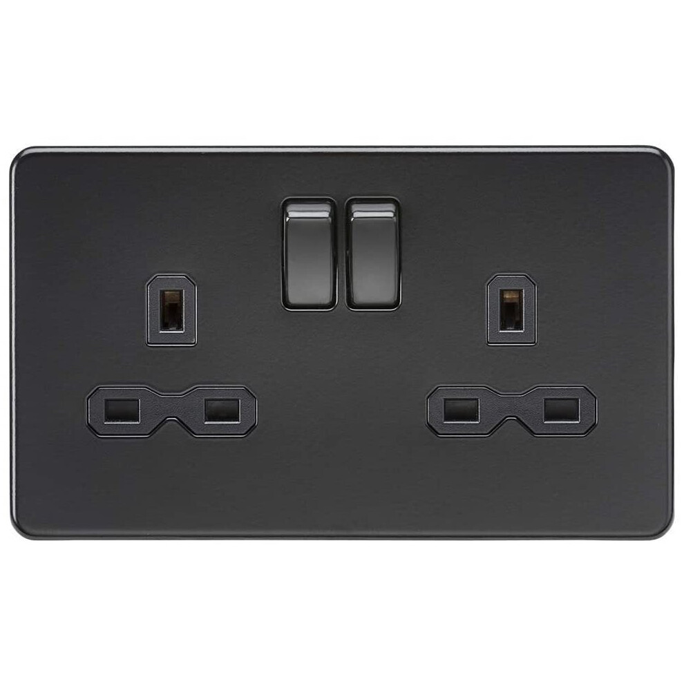 Knightsbridge 13A 2G DP Switched Socket - Matt Black With Black insert, SFR9000MBB