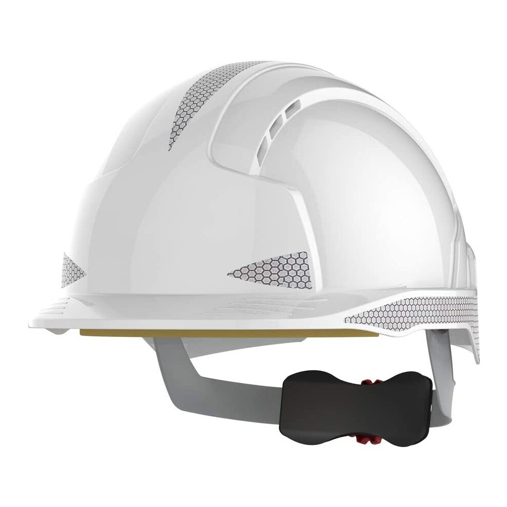 Jsp Evolite One Size Safety Helmet With Wheel Ratchet And Refelctive Cr2 - White - Vented - (Ajb170-400-100) 5038428131940