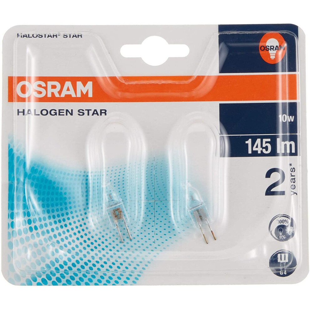 Osram Halogen-Pin-Base / Halostar /G4-Socket / Dimmable /12 Volt/ 10 Watt / Warmwhite - 2800K/ Pack Of 2