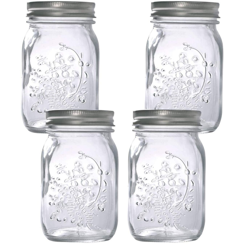 MEETOZ Glass Regular Mouth Mason Jars, 17 oz Clear Glass Jars with Silver Metal Lids for Sealing, Canning Jars for Food Storage(4PACK)