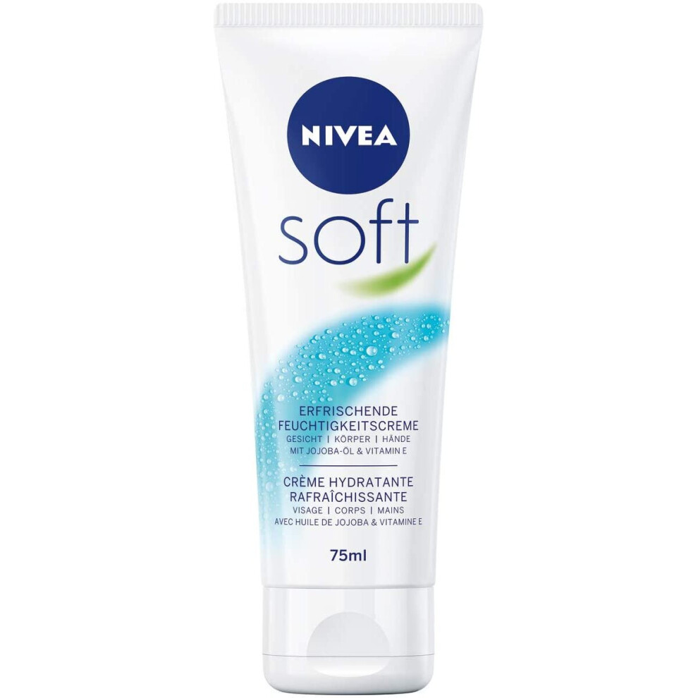 Nivea Cream Soft Refreshing Moisturising (75 Ml), Nourishing Soft With Vitamin E And Jojoba Oil, Fast Absorbing Skin
