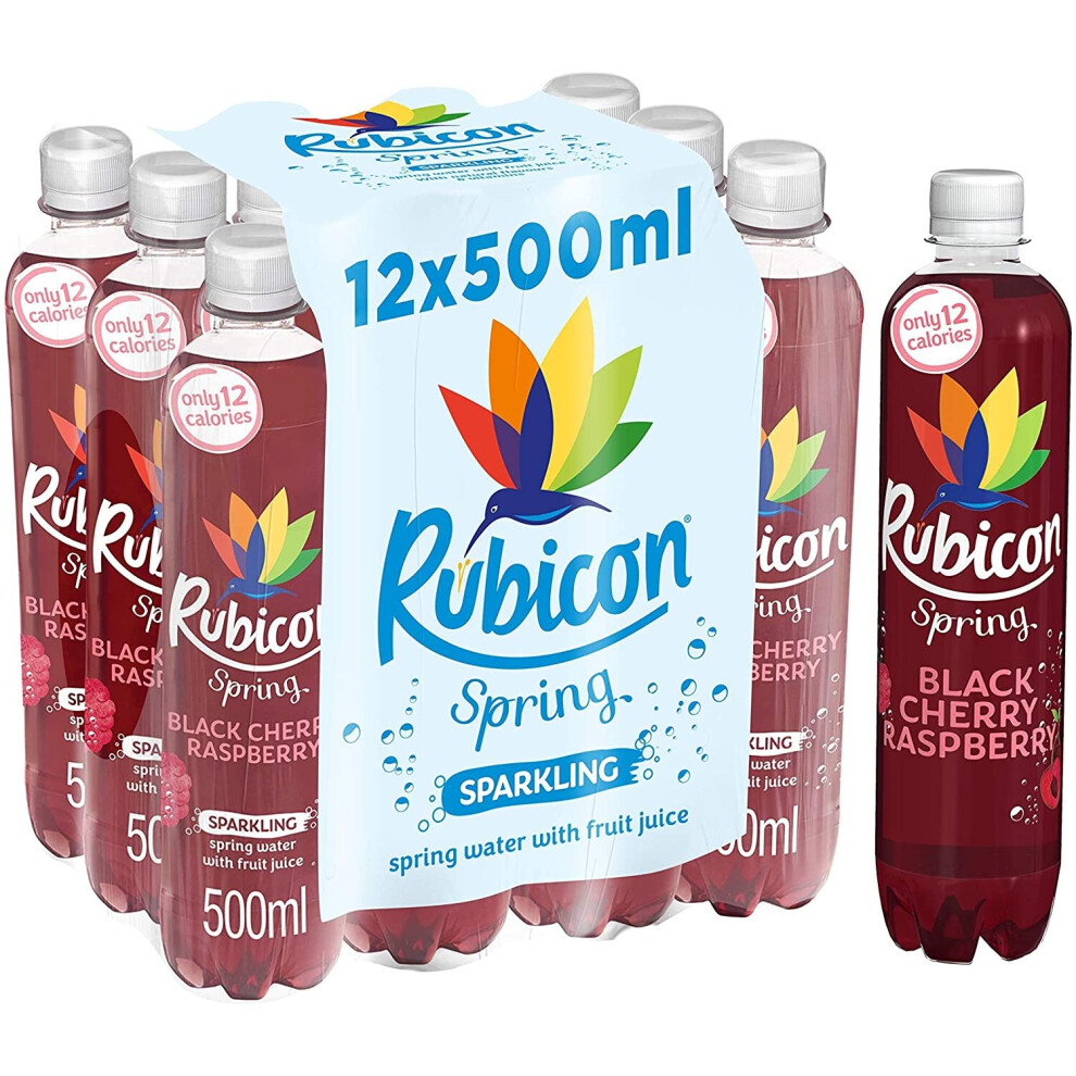 RUBICON Spring Black Cherry Raspberry | 12 x 500ml Bottles | Flavoured Sparkling Spring Water, 15 Calories or Less per bottle | Make the Unboring Choi