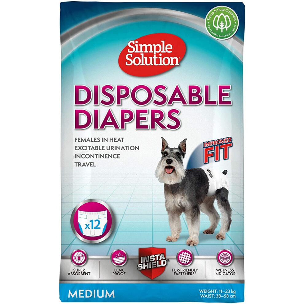 Simple Solution Disposable Dog Diapers for Female Dogs | Super Absorbent Leak-Proof Fit | Wetness Indicator