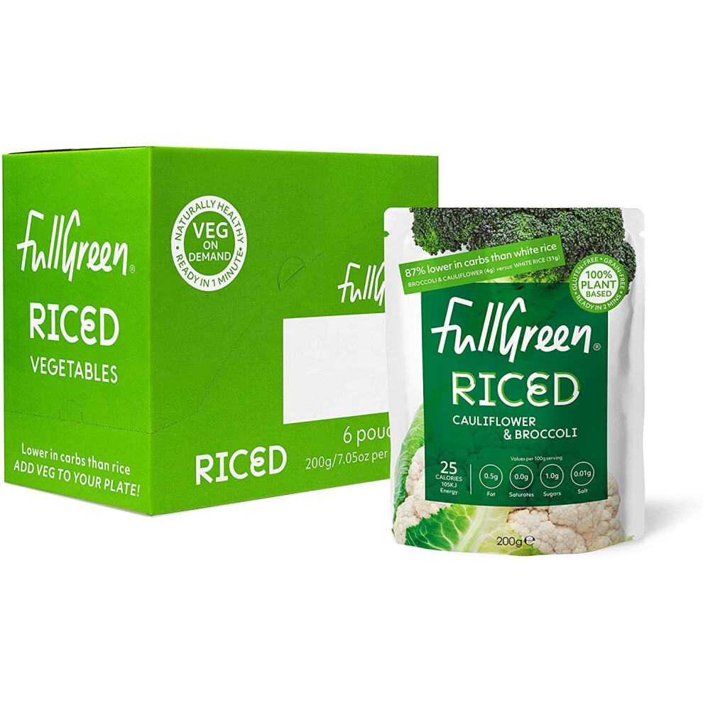 Fullgreen , Riced Cauliflower And Broccoli, 100% Veg, Shelf-Stable, No Preservatives, Vegan, Keto And 87% Lower-Carbs Than Rice! - Case Of 6X 200G Pouc