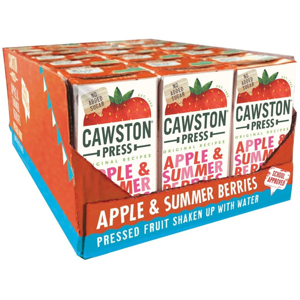 Cawston Press Fruit Water Kids Drink | Pressed Summer Berries Flavoured Water | 200ml x 18 Pack Berries & Apple Juice Cartons | School Approved â No