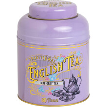 New English Teas, Lavender Vintage Victorian Tea Caddy with 80 Teabags h20cm x w14cm x d14cm, Earl Grey, 1 Count