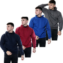 (Black, S) Mens Hooded Pullover Sweatshirt Plain Fleece Top